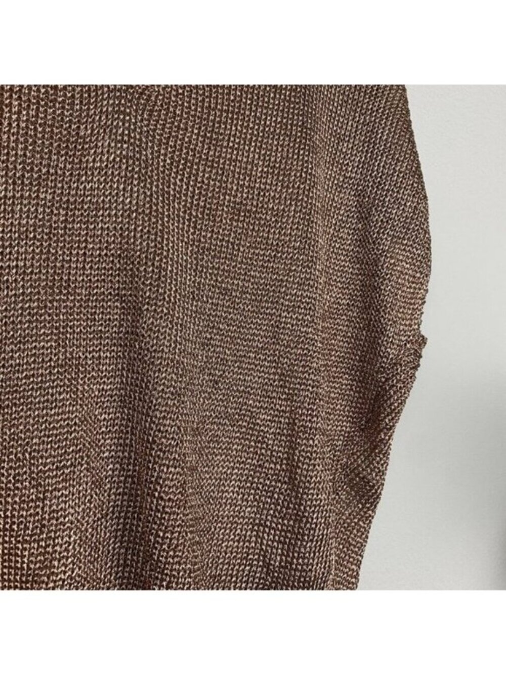 ✨3/$30 Mint Velvet UK 18 US 14 Rose Gold Metallic Fiber Blend Open Knit Top - Picture 2 of 6